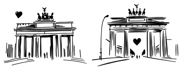 Brandenburg Gate landmark Berlin – iconic neoclassical triumphal arch city monument line sketch