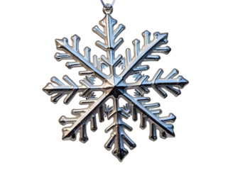Silver snowflake ornament hanging, winter holiday celebration concept