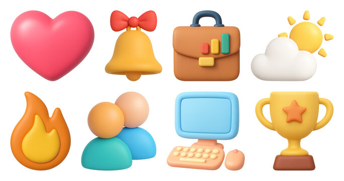 PNG Colorful 3D digital icons collection, element set on transparent background