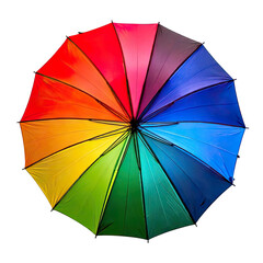 Overhead shot of a vibrant, rainbow-colored umbrella