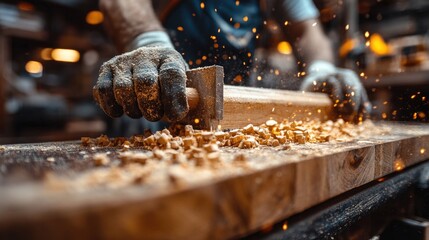 A carpenter using advanced measurement technology, modern methods and efficiency in carpentry work