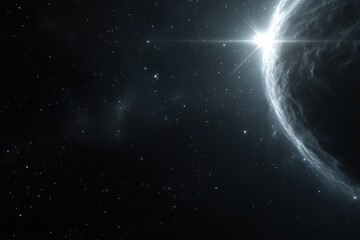 Cosmic Majesty: A celestial sphere emits radiant light amidst the vast, inky expanse of the cosmos, illustrating the awe-inspiring beauty and mystery of the universe.