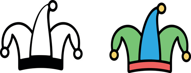 Jester Hat Illustration in Black and White and Full Color | Carnival, Fair, and Circus Costume Design Element