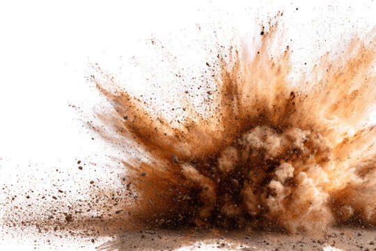 Exploding earth, a brown and beige burst against a black background - Powered by Adobe
