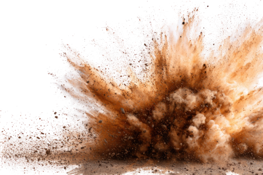 Exploding earth, a brown and beige burst against a black background