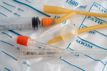 Foley catheter and urine drainage bag collect urine for disability or patient in hospital.