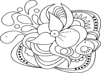 Abstract Floral Doodle Illustration | Black and White Botanical Sketch for Coloring Books and Creative Design Projects