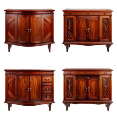 Four ornate wooden cabinets on black background