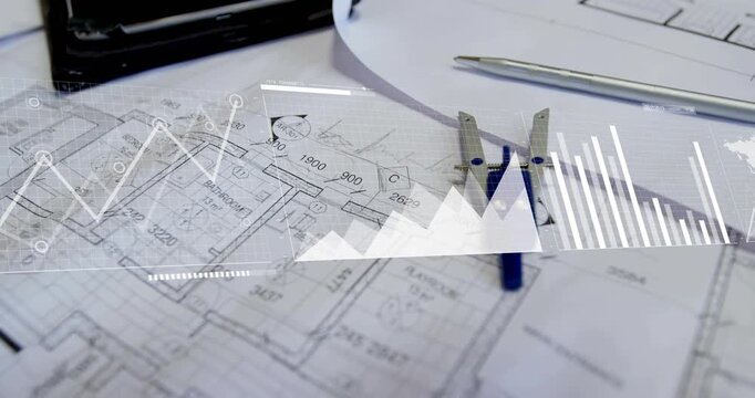 White overlays appearing and shifting across floor plan, obscuring compass, visualizing data