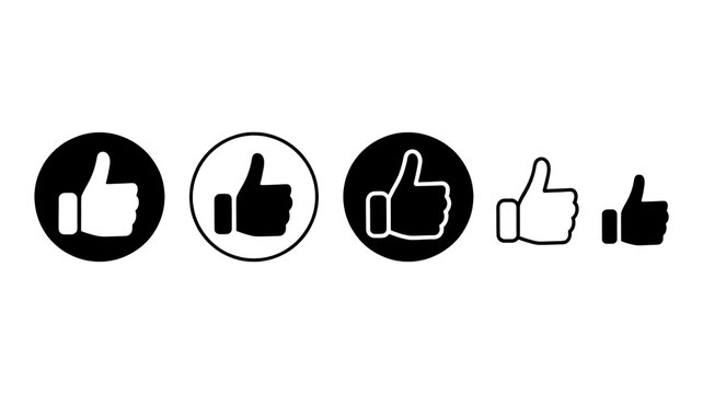 Thumbs up line icons set displaying various styles of approval and positive feedback for web, mobile apps, social media, and digital interfaces.