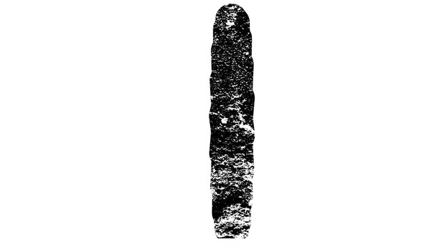 Abstract vertical black textured mark or brush stroke isolated on a stark white background.