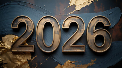 The year 2026 displayed in bold, metallic numbers on a textured background