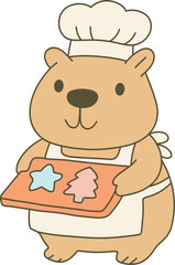 capybara baking christmas cookies chef hat hand drawn vector cute festive animal illustration holiday food graphic element