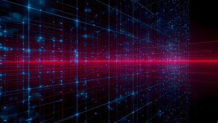 Abstract digital network with red light streak