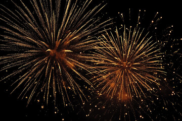 Fototapeta premium Golden fireworks exploding in night sky explosion