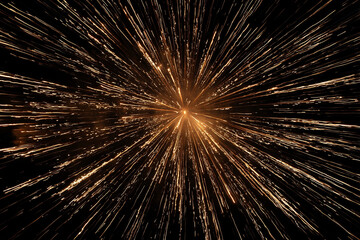 Golden fireworks exploding in night sky explosion