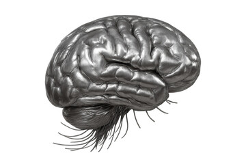 Human brain made of metal with shining chrome surface representing artificial intelligence and advanced technology