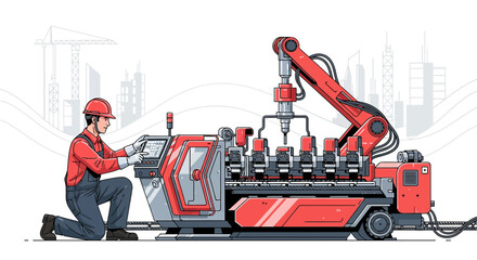Precision manufacturing: Automated system operation and operator in industrial setup