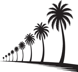 Black silhouette of palm trees in a row on a white background tropical