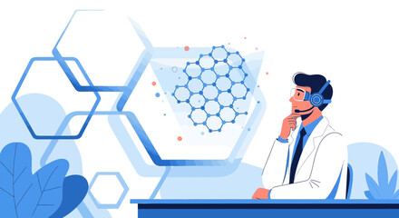 Scientist analyzing molecular structure with advanced headset technology for scientific research