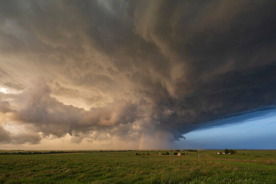 Back Side of a Tornado-Producing Supercell, blue sky on the horizon. 