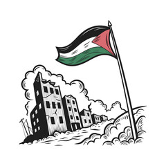 vector illustration of city skyline with flag