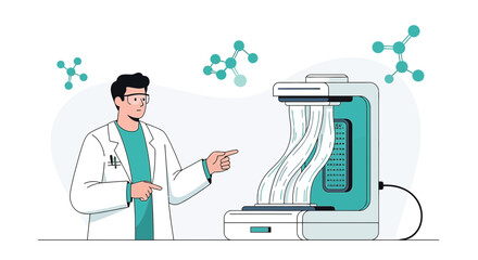 Scientist Inspecting Advanced Molecular Printer for Innovative Medical Research Applications