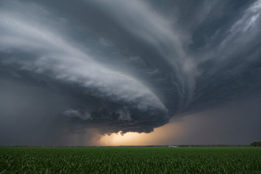 Supercell with a Sculpted Base at Sunset