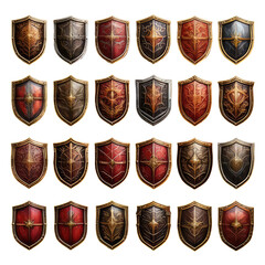 Collection of ornate, detailed, fantasy shields