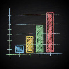 Hand-Drawn Colorful Bar Graph with Grid and Axes on Black Chalkboard, Vector Illustration of Business Data and Financial Progress in Chalk Sketch Style, financial data, and quantitative analysis.