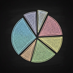 Colorful Chalk Drawing of Pie Chart on Black Chalkboard for Data Distribution, Vector Illustration of Market Share and Percentage Breakdown in Sketch Style, market share, and business analysis.