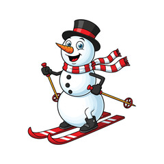 Cartoon snowman skiing isolated on for christmas holiday