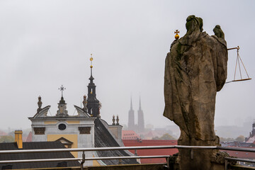 Obraz premium Panoramic view from the Mathematical Tower of Wrocław University overlooking the old town of Wrocław, Poland.