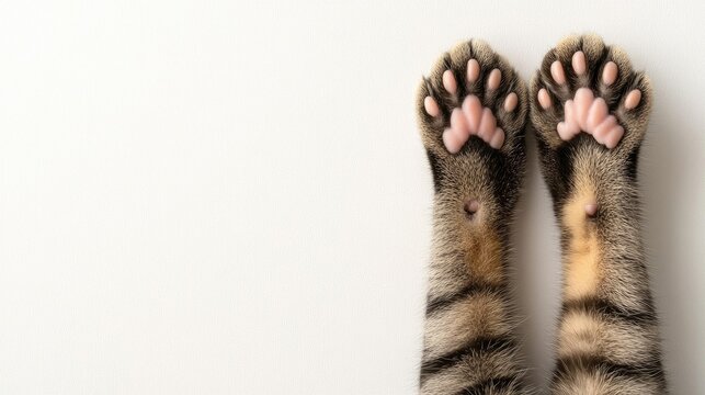 Lovely gray cat paws resting on a white background showcasing playful feline features