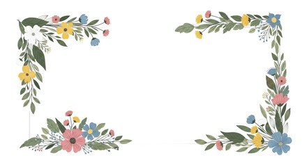 Naklejka premium Floral Frame with Colorful Flowers and Green Leaves for Designs