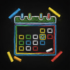 Creative Doodle Concept of Deadline, Appointment, and Organization, Education and Planning: Chalkboard Graphic of a Monthly Calendar.