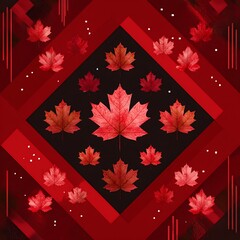 Red Maple Leaves Pattern on Geometric Red and Black Background maple leaf autumn