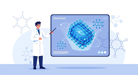 Graphene Presentation: Scientist Explaining Molecular Structure and Nanomaterial Research