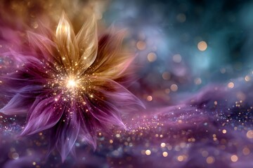 Glowing fractal flower with shimmering abstract light background