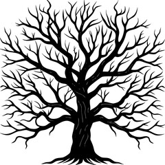 Obraz premium “Dry Tree Silhouette Vector – Spooky Bare Tree for Gothic / Halloween Design”