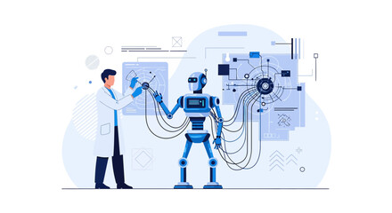 Innovations in Robotics: A Scientist Interacting with an Advanced Robot in a Lab
