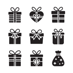 Modern Flat Gift Icons with Ribbon Designs