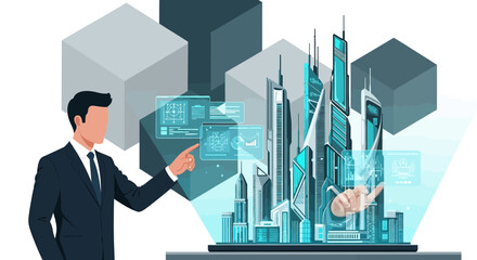 Innovative city planning with advanced technologies for modern urban development concept