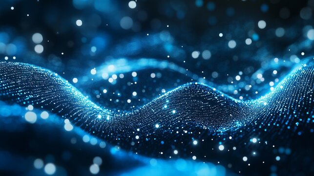 Stunning blue digital landscape with glowing particles for technology, science, and innovative business concepts, evoking a modern and dynamic feel