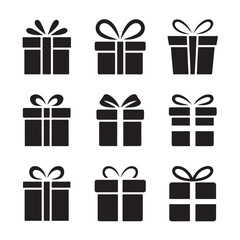 Modern Flat Gift Icons with Ribbon Designs