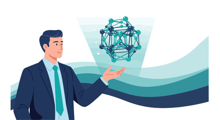 Innovative molecule presentation by professional in science and technology environment