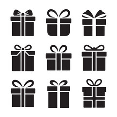 Modern Flat Gift Icons with Ribbon Designs