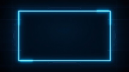 A glowing blue rectangular frame against a dark background with subtle geometric patterns visible
