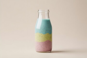 Colorful Layered Smoothie in Glass Bottle Healthy Food Concept Delicious Beverage Pastel Colors Refreshing Drink Presentation Studio Shot Minimalistic Style