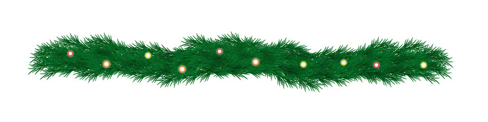 Decorative Christmas pine garland strip featuring colorful twinkling lights, ideal for warm seasonal greetings and winter artwork © NatureLover